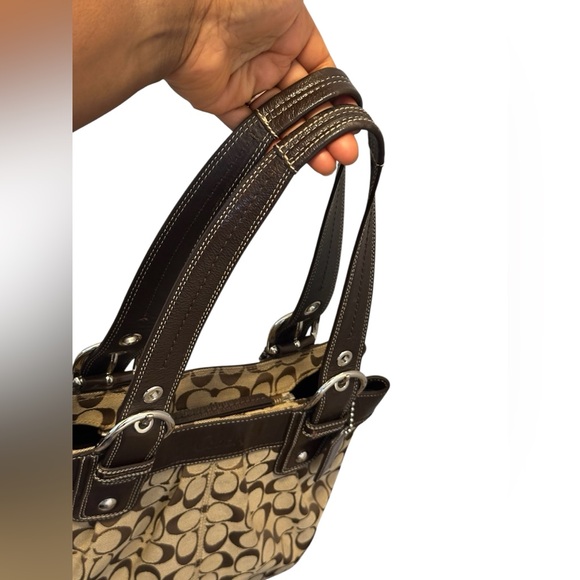 Coach Tan and Brown Signature  Canvas Shoulder Bag - Picture 14 of 17